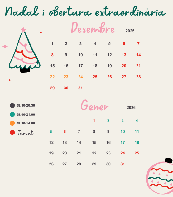 Horaris de Nadal i obertura extraordinària