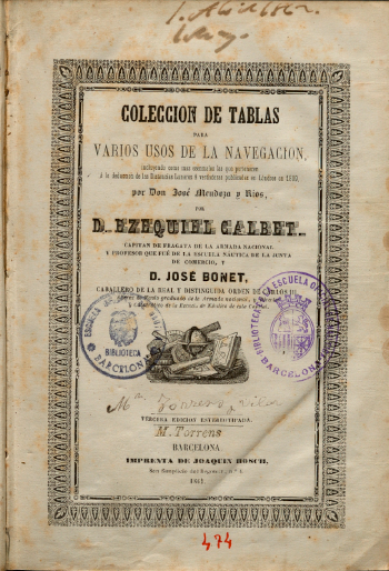 Colección de tablas para varios usos de la navegación / E. Calbet [ y J. Bonet]