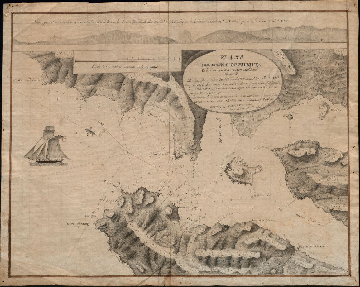 Plano del puerto de Valdivia [Document cartogràfic] : en la costa oeste de la América meridional / aumentado por Juan Dias y Ribas ; bajo la dirección de Manuel Sans