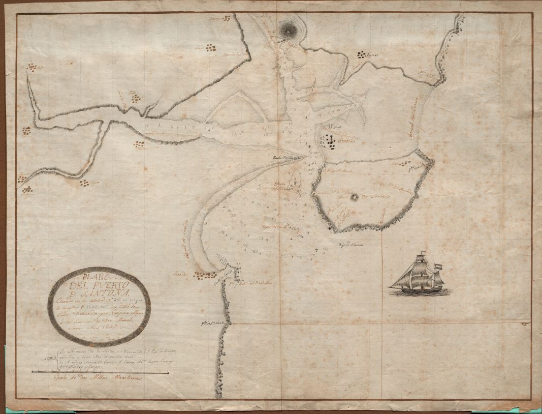 Plano del puerto de Santoña [Document cartogràfic] : situado en la lat. N 43º 26' 30'' y en la longitud E. 2º 37' 40'' del meridiano de Cádiz / bajo la dirección de Manuel Sans