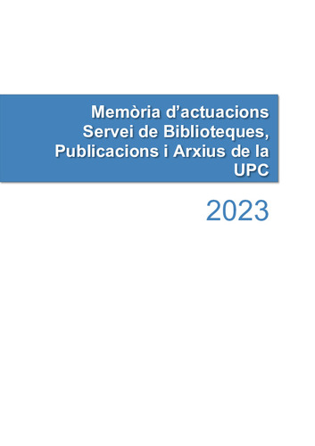 Memòria del Servei de Biblioteques, Publicacions i Arxius (SBPA) 2023